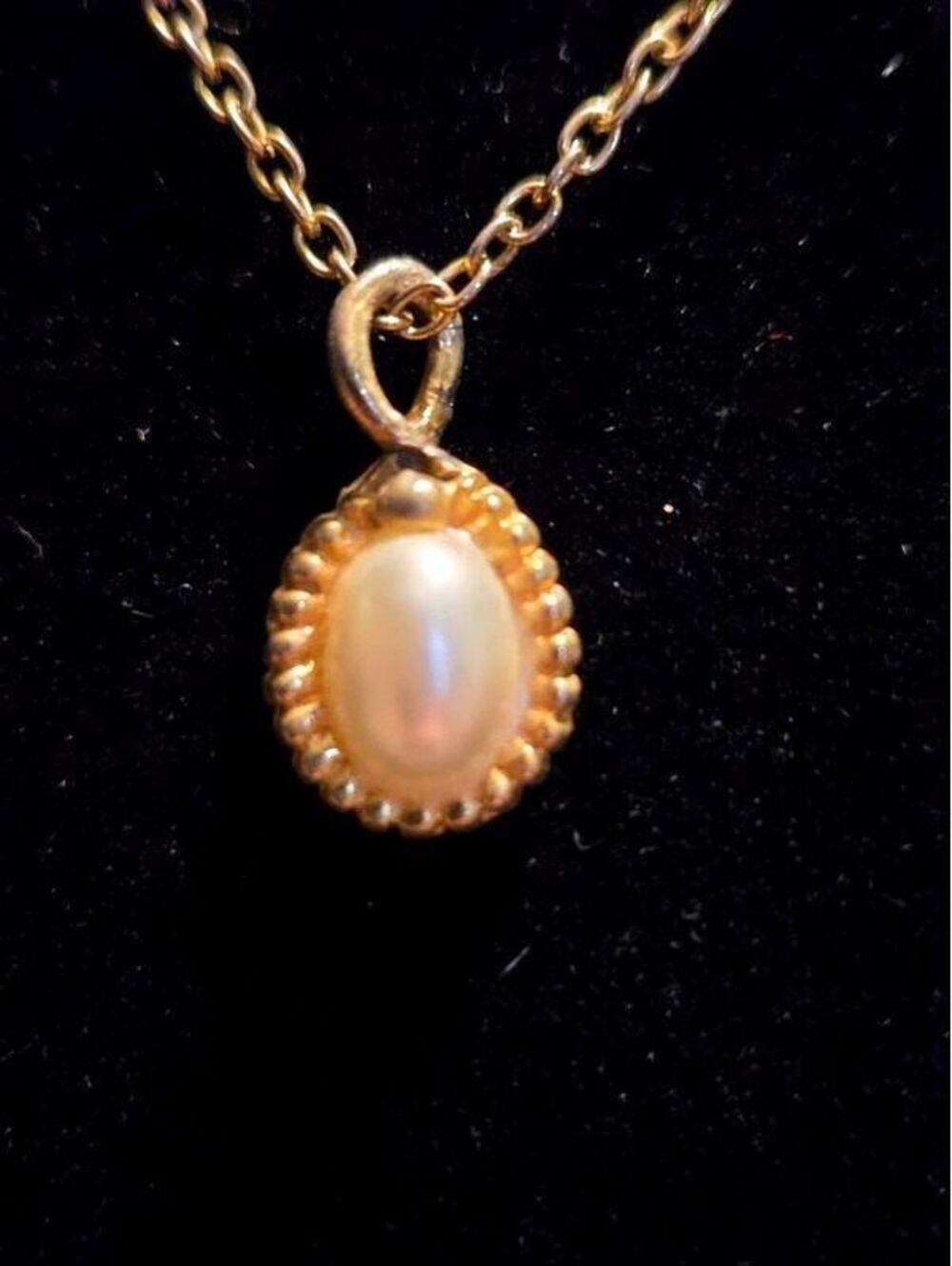 Gold-Tone Chain Necklace with Oval Faux Pearl Pendant